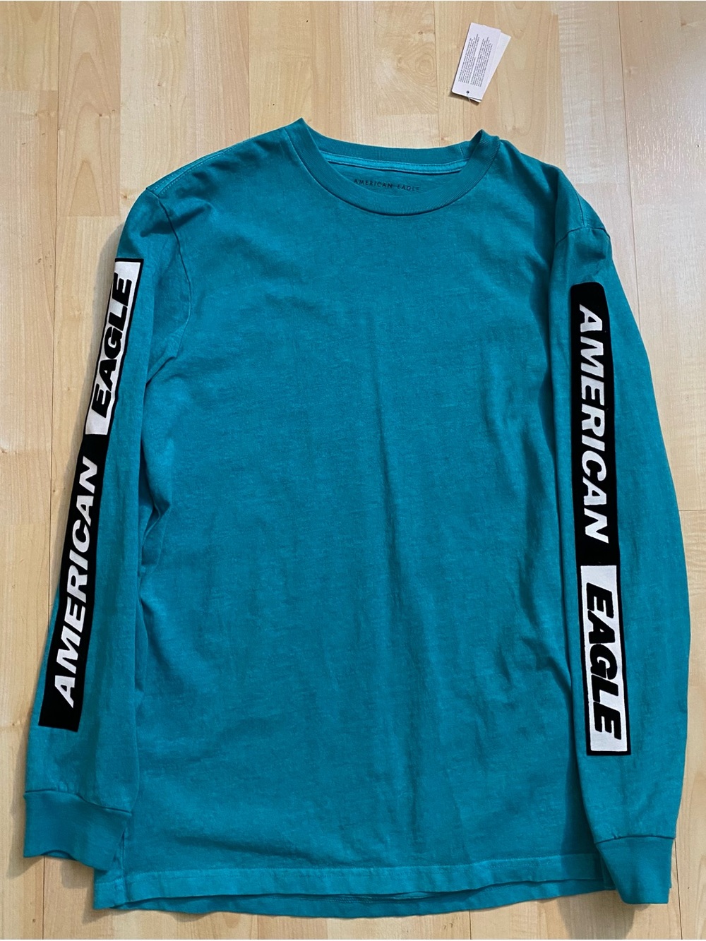 American Eagle Outfitters Teal Long-Sleeve Logo Sleeve Tee